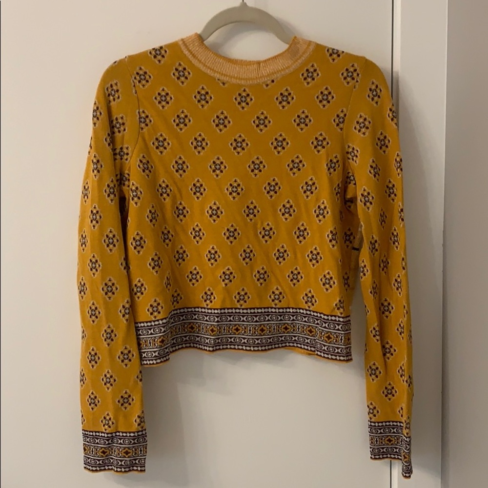 yellow patterned long sleeve top